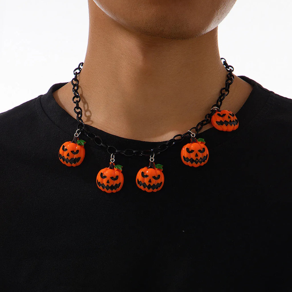 Halloween pumpkin ghost cartoon necklace with mixed colour acrylic pendant on 30cm chain