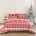 Winter Sleepers red Christmas pattern bed three-piece set with quilt cover and pillowcases on bed