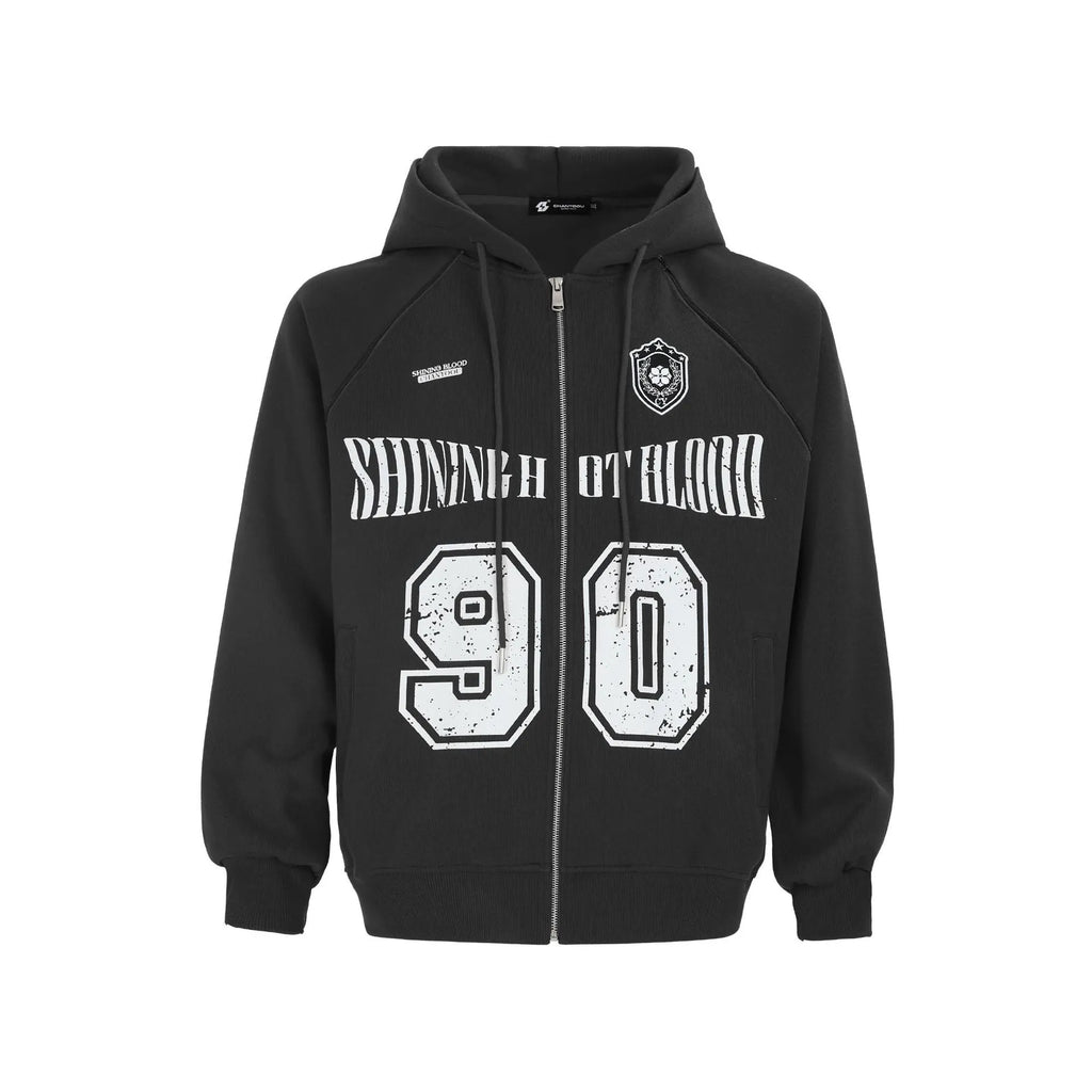 Women's American retro style hooded jacket with letter embroidery in loose casual fit