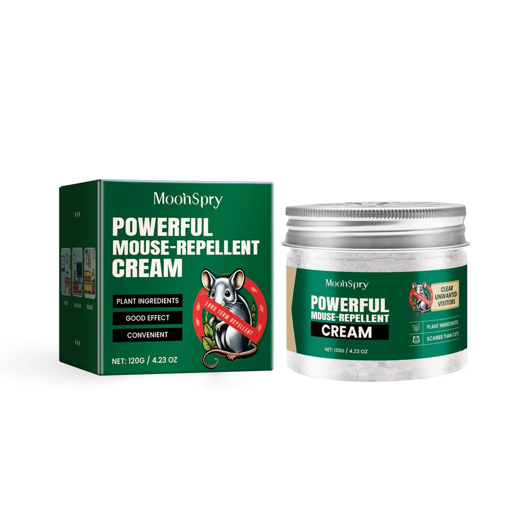 60ml bottle of natural rat repellent spray with ingredients including clove oil and peppermint oil.