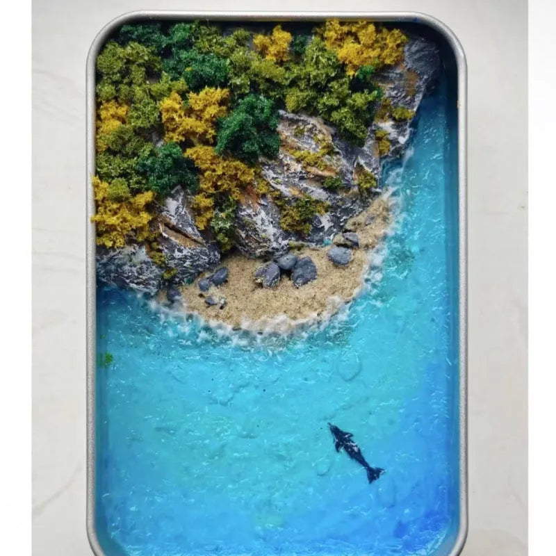 DIY marine landscape handmade ornament with bamboo peninsula iron box design
