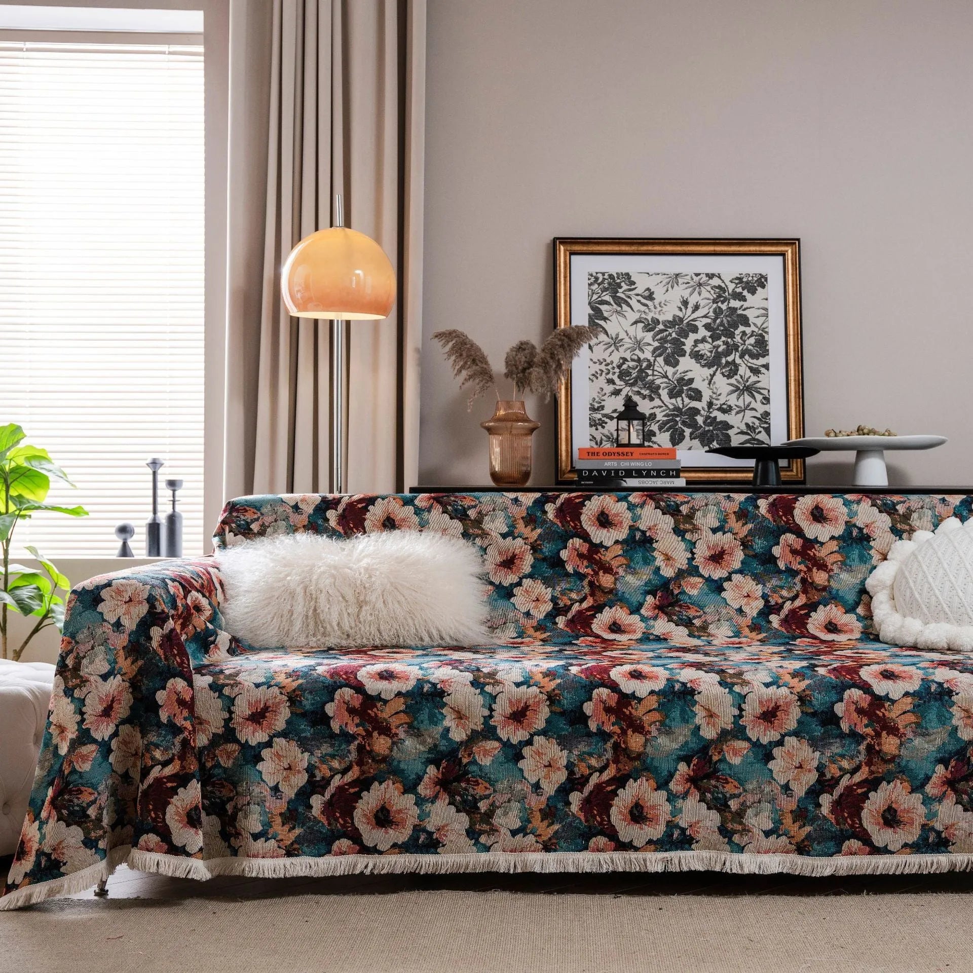 American country style jacquard sofa cover with anti-hair scratch flower pattern in polyester cotton fabric