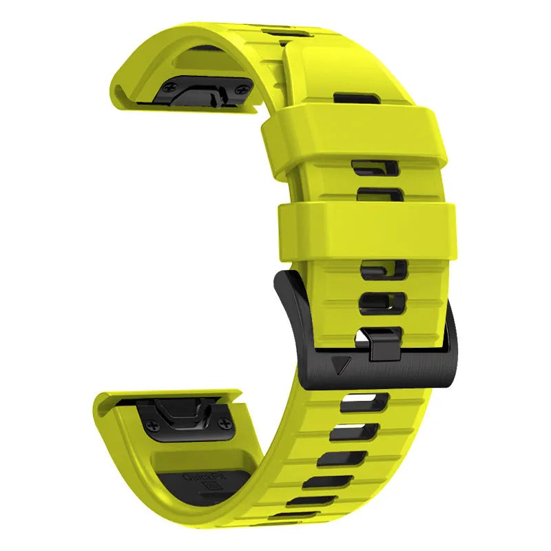 Two-colour quick release silicone watch strap for Garmin Fenix smartwatch in Army Green Black