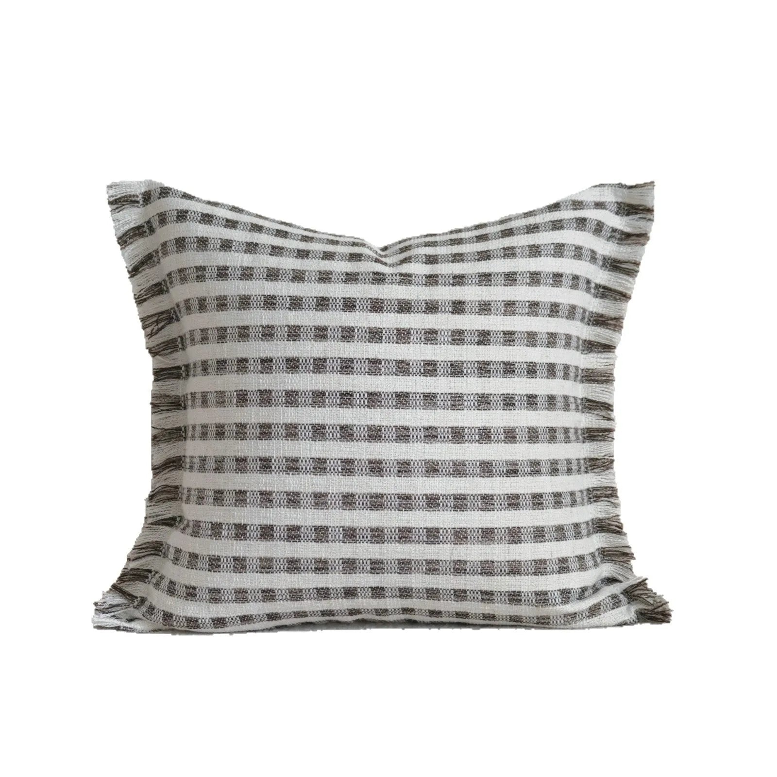 Coffee brown striped Chinese classical style cushion pillow on a sofa in 45x45cm size.