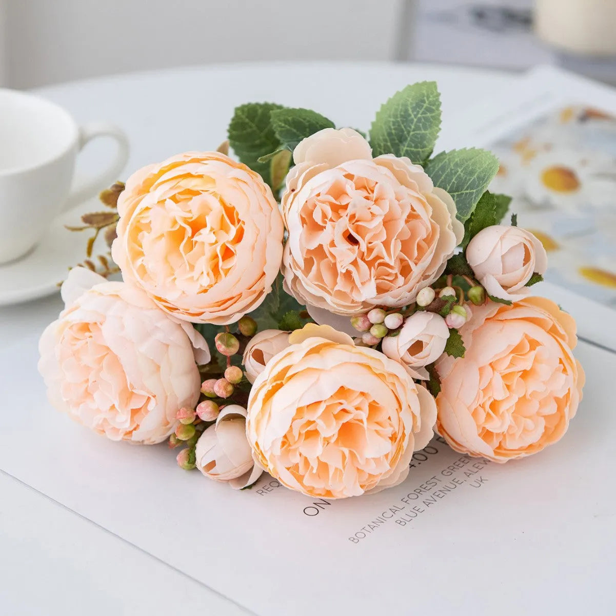 Silk artificial peony flower bouquet in multiple colour options for home decor and weddings