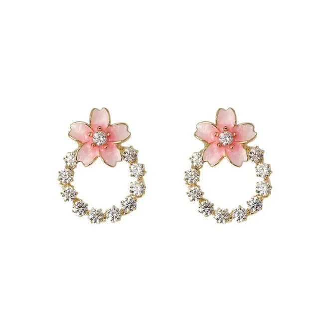 Fashion dripping oil peach blossom stud earrings for women in alloy with electroplated finish