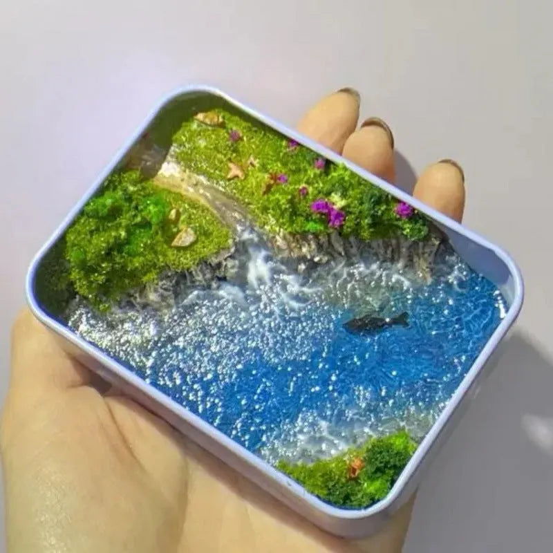 DIY marine landscape handmade ornament with bamboo peninsula iron box design