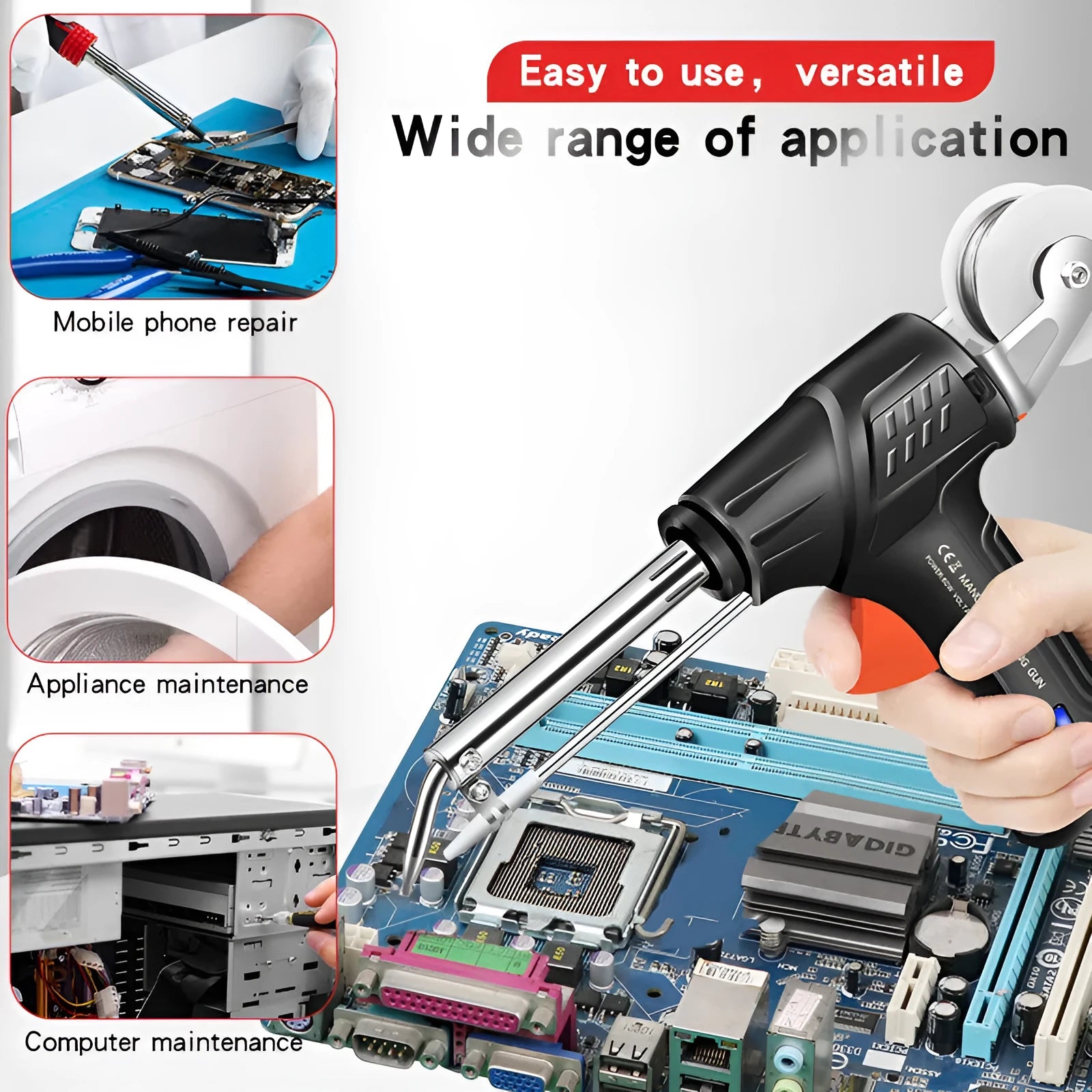 Black G102 alloy soldering gun set with light, five piece toolkit for electronics.