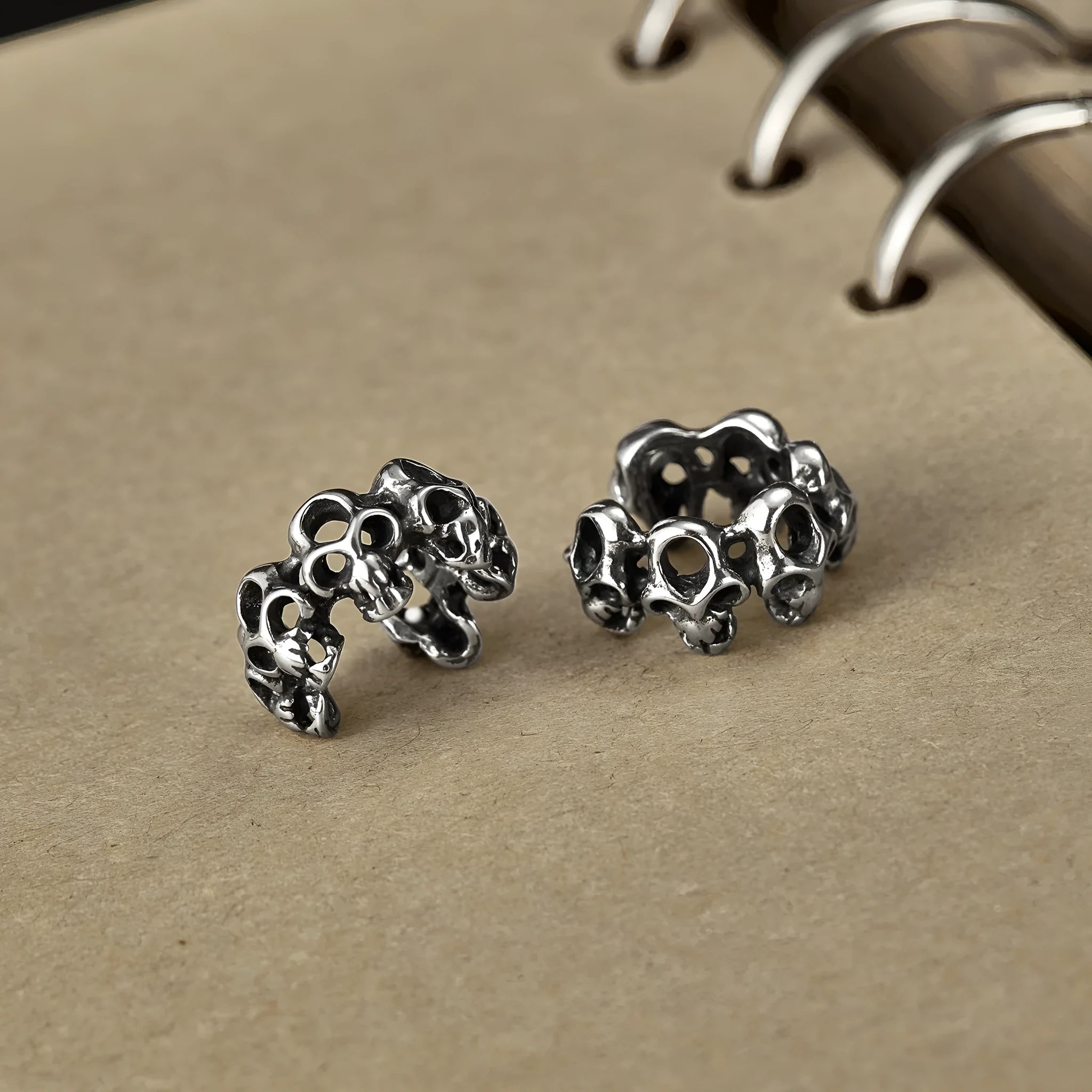 Retro hollow skull design stainless steel ear clips with geometric shape and clip-on mechanism