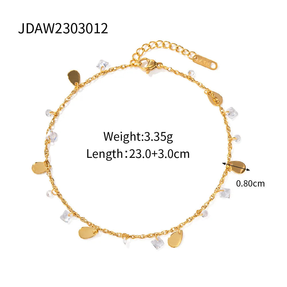 Women's stainless steel ankle chain with geometric water drop tassel pendant in silver