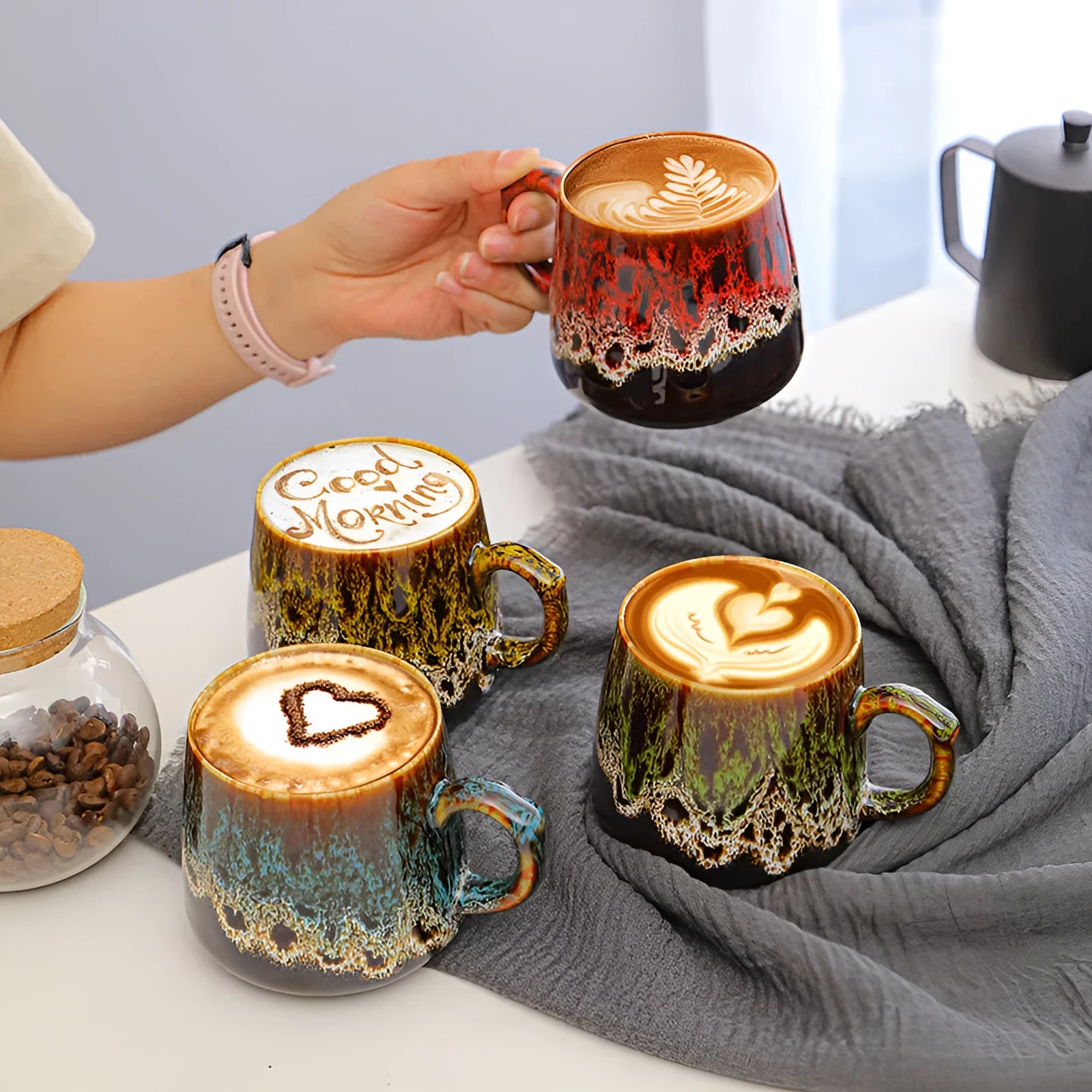 350ml retro ceramic coffee mug in vintage style with four colour options