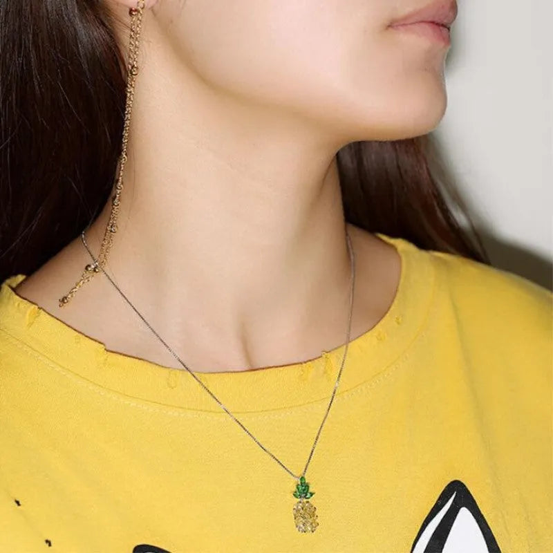 Women's geometric pineapple necklace with silver and white gold plating