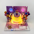 Open 3D cake greeting card with Chinese ink style artwork showing dimensional paper structure