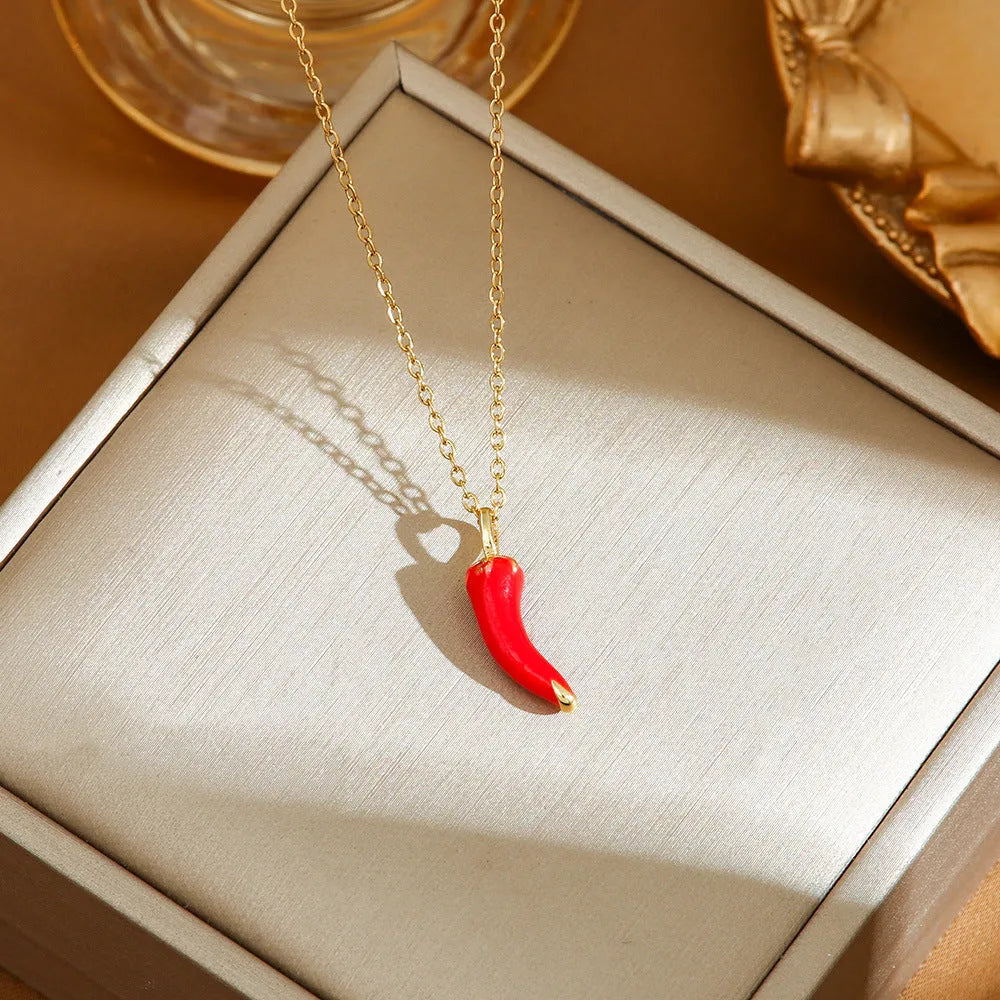 Titanium steel fashion necklace with fruit pendant designs on O-ring chain