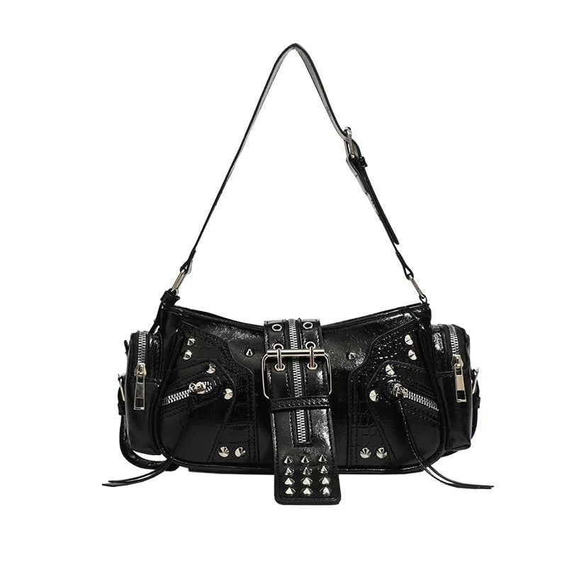 Black dumpling-shaped retro handbag with oil wax leather and three-dimensional pocket design