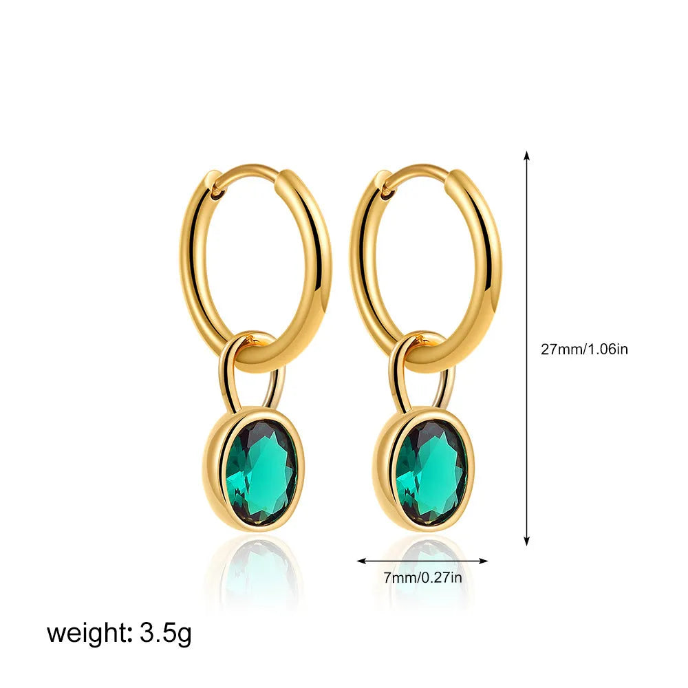 Women's retro simple oval zircon earrings in copper available in six different colours