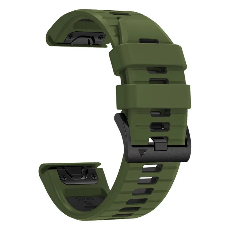 Two-colour quick release silicone watch strap for Garmin Fenix smartwatch in Army Green Black