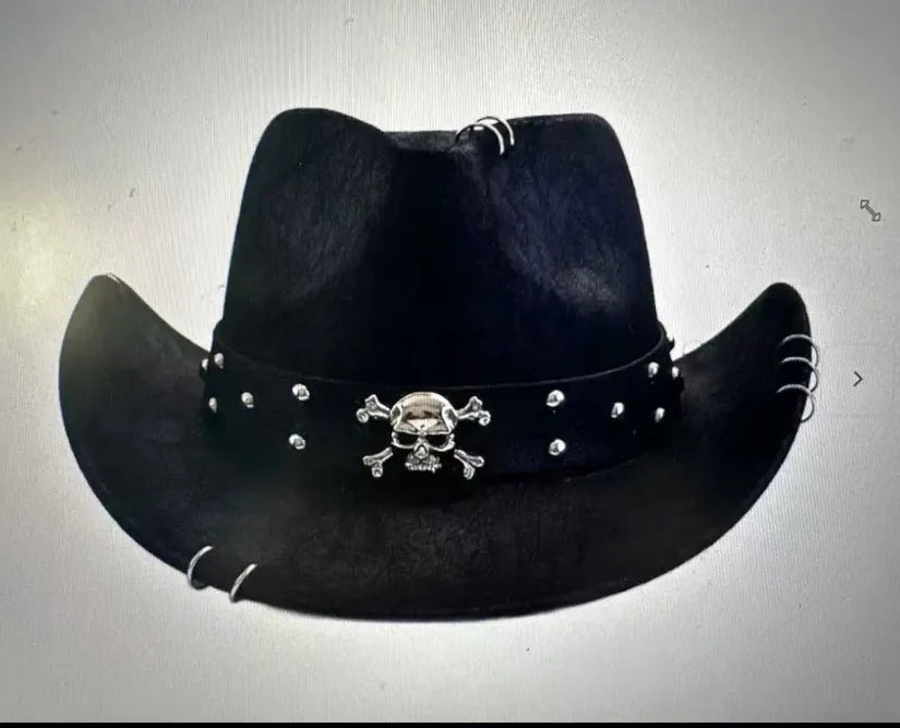 Brown leather velvet western cowboy hat with curved edge and conical crown style