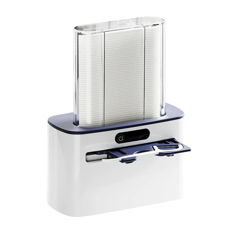 Electric dental floss box in dark grey, light grey or gold with automatic pop-up mechanism