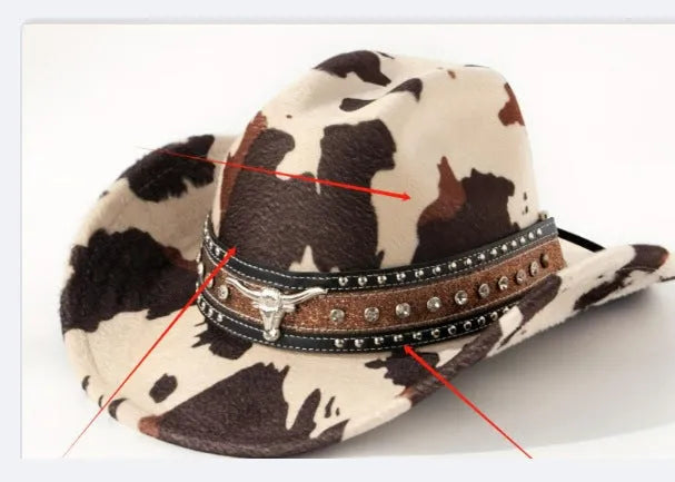 Brown leather velvet western cowboy hat with curved edge and conical crown style