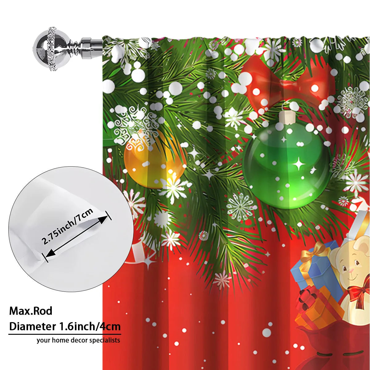3D digital printed modern Christmas curtain hanging on a window