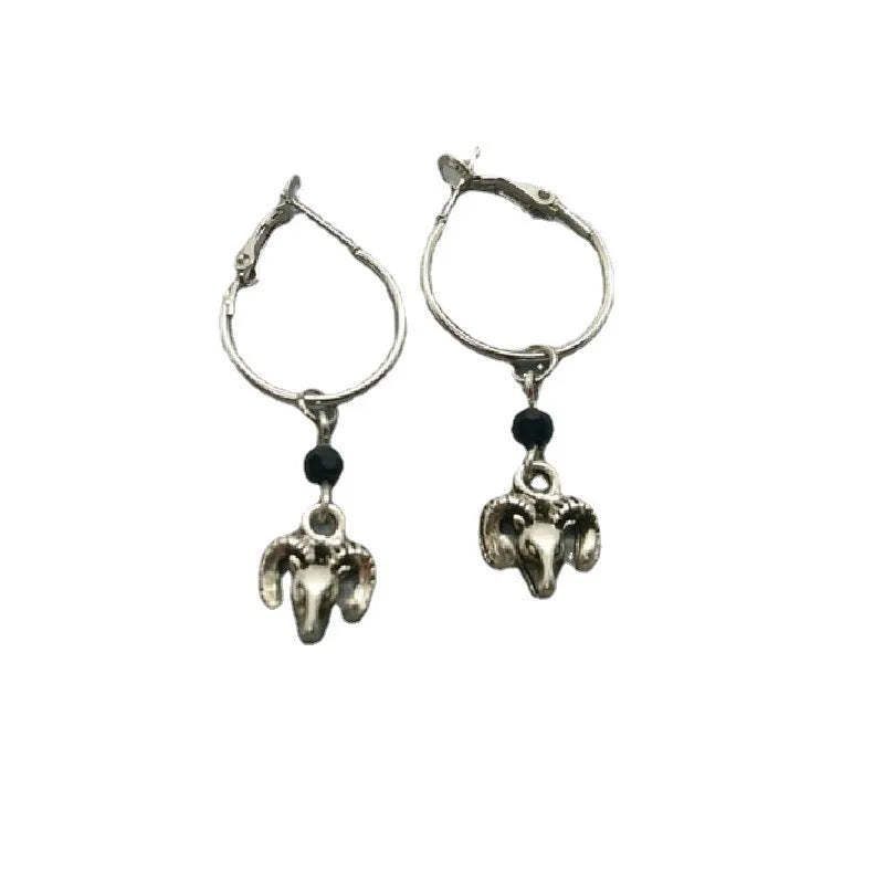 Silver round ring earrings with Tibetan antelope design and alloy construction