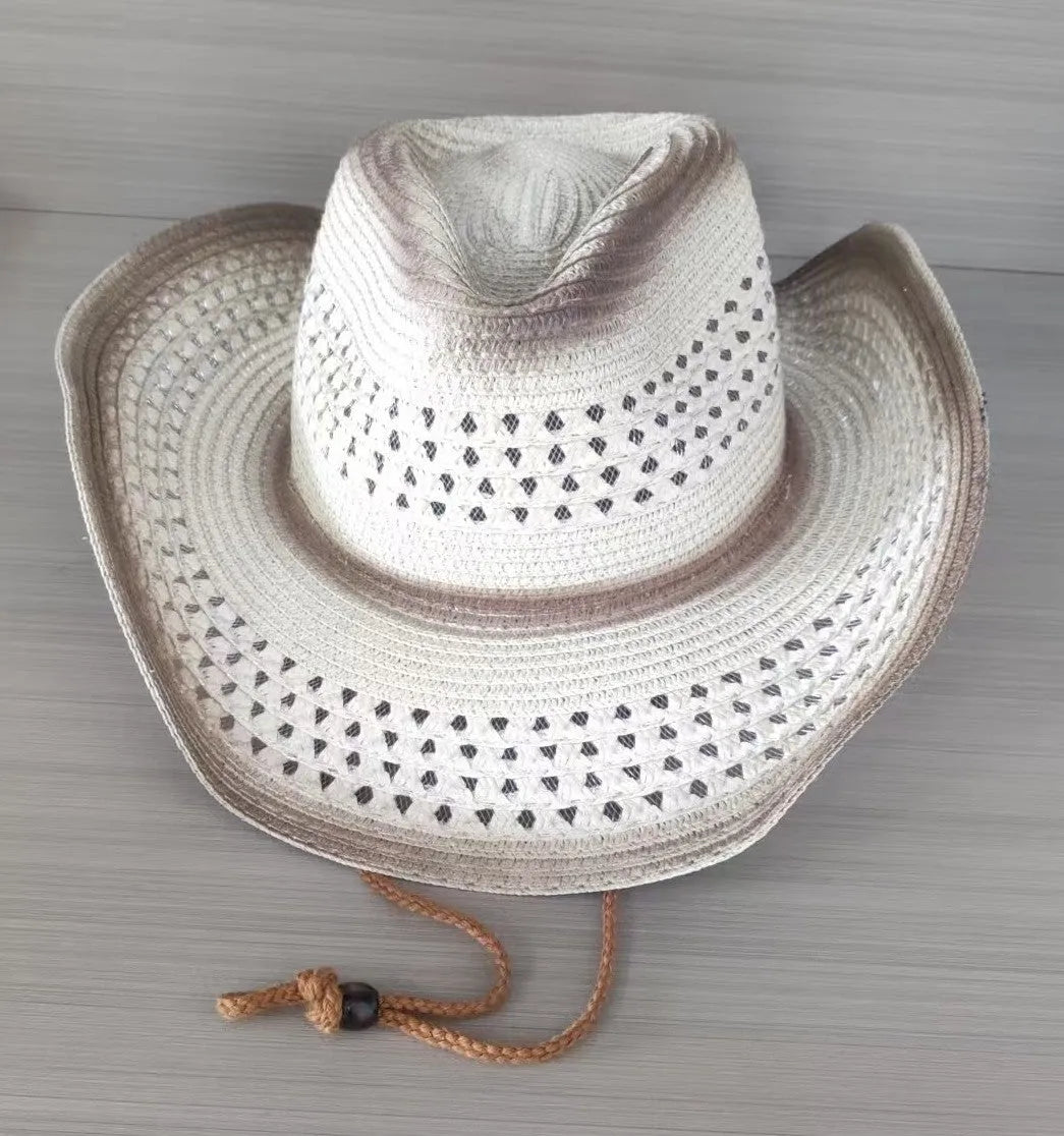 Brown leather velvet western cowboy hat with curved edge and conical crown style