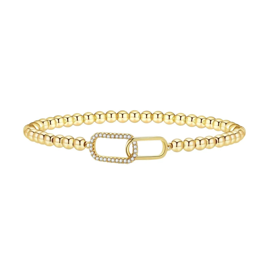 Adjustable stainless steel beaded bracelet with geometric round beads in multiple colour options
