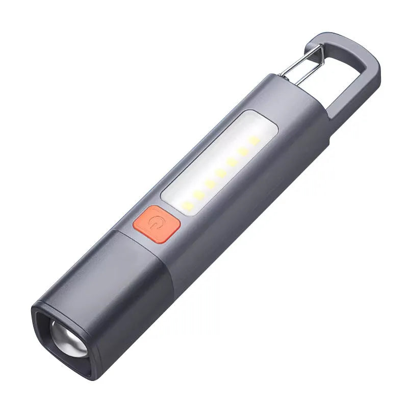 Multifunctional camping lantern rechargeable portable hook flashlight gray ABS 5W with keychain