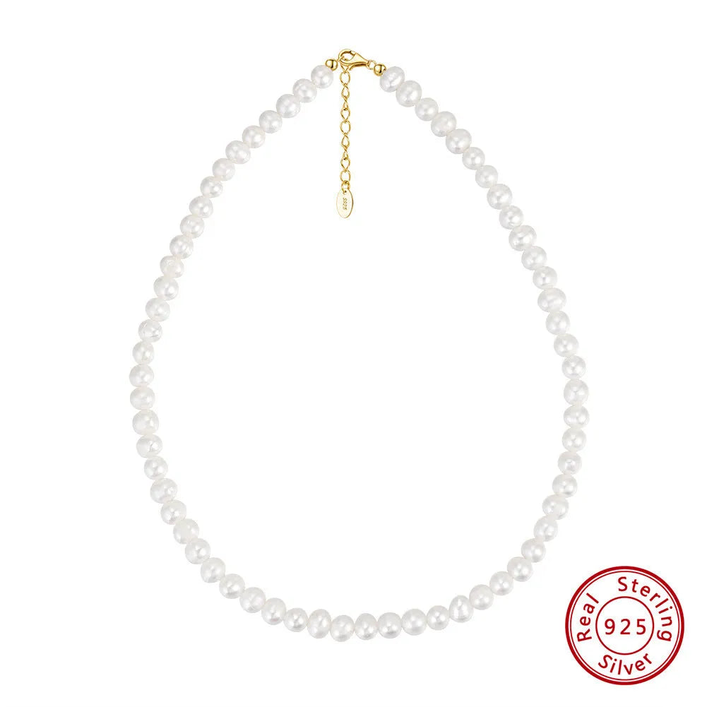 Women's adjustable freshwater pearl necklace with 925 sterling silver electroplating