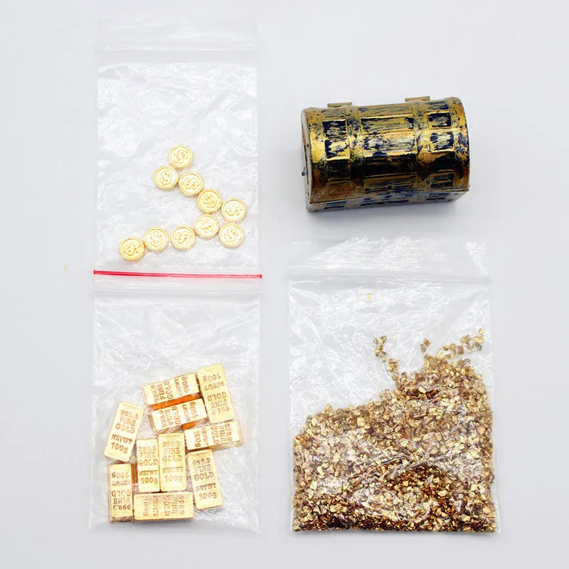 Alloy metal gold coin treasure box doll house accessories with gold bar combination styling