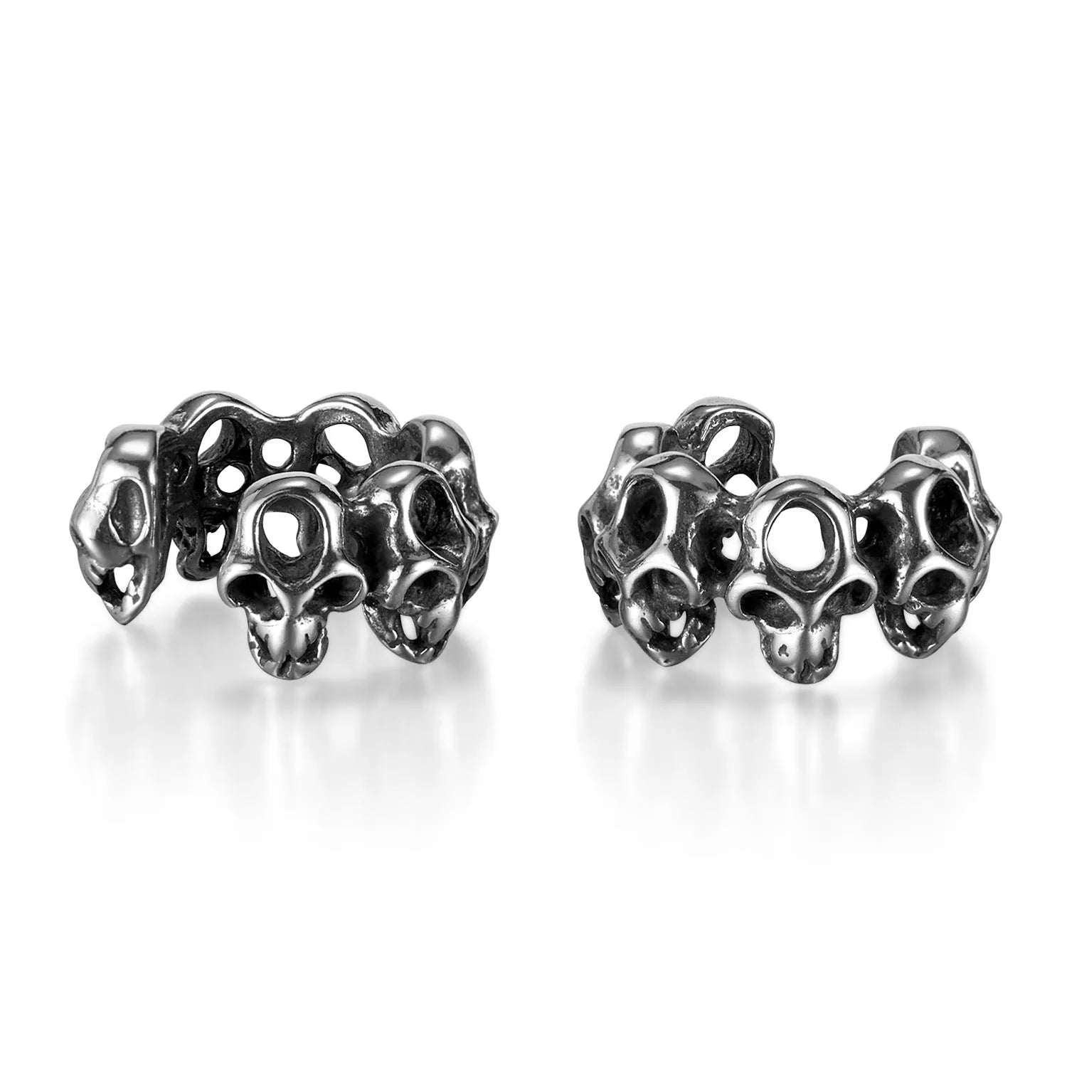 Retro hollow skull design stainless steel ear clips with geometric shape and clip-on mechanism