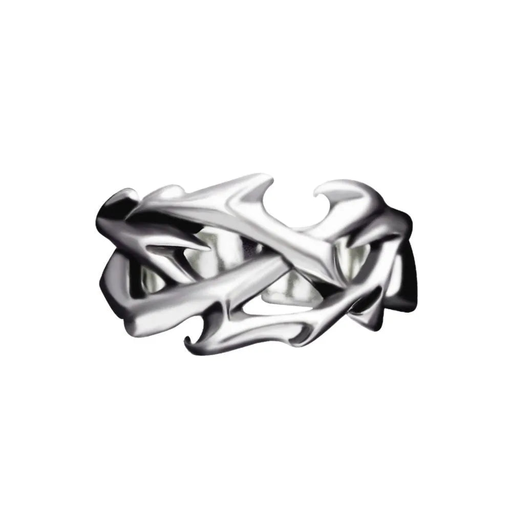 Geometric thorn flower copper men's ring with adjustable opening