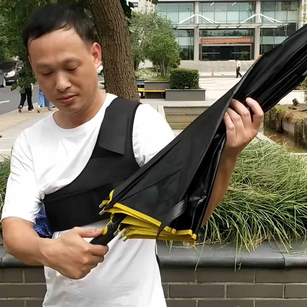 Portable umbrella holder with fixed shoulder strap in black diving cloth material