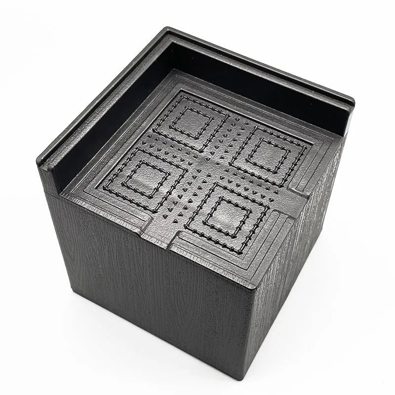 Four black plastic furniture foot mats for increasing bed and sofa height