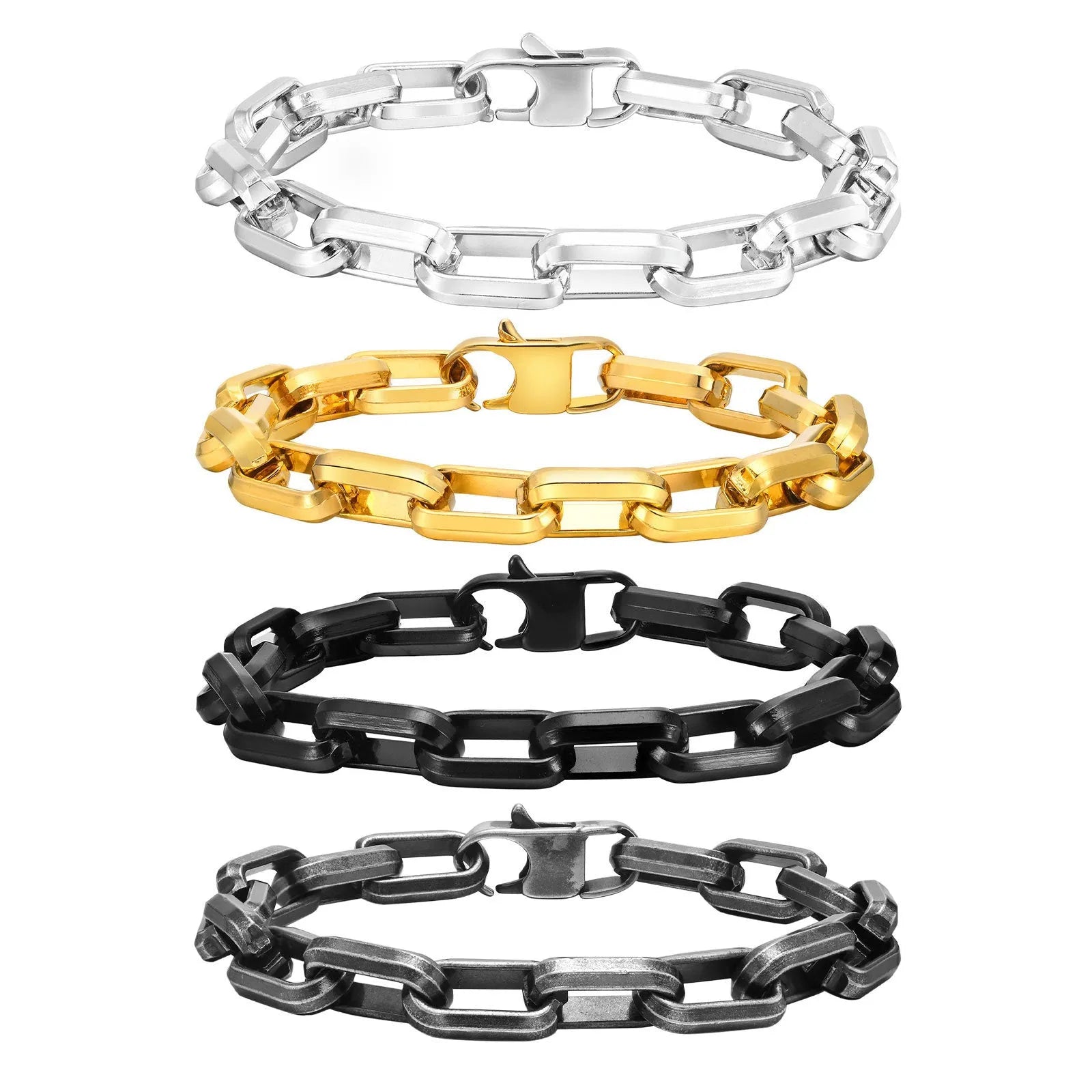 Men's titanium steel square chain bracelet in steel colour showing simple geometric design