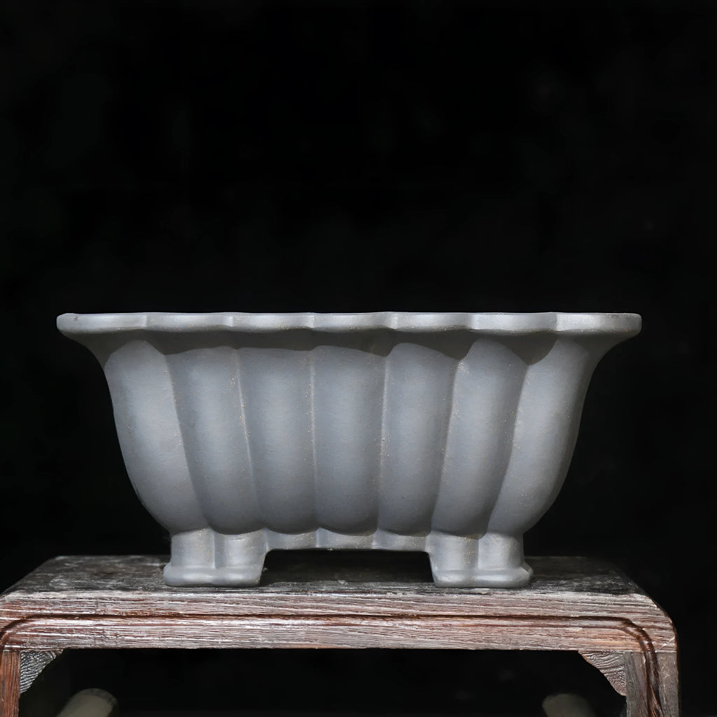 Square purple sand ceramic flower pot with classical design for desktop bonsai plants