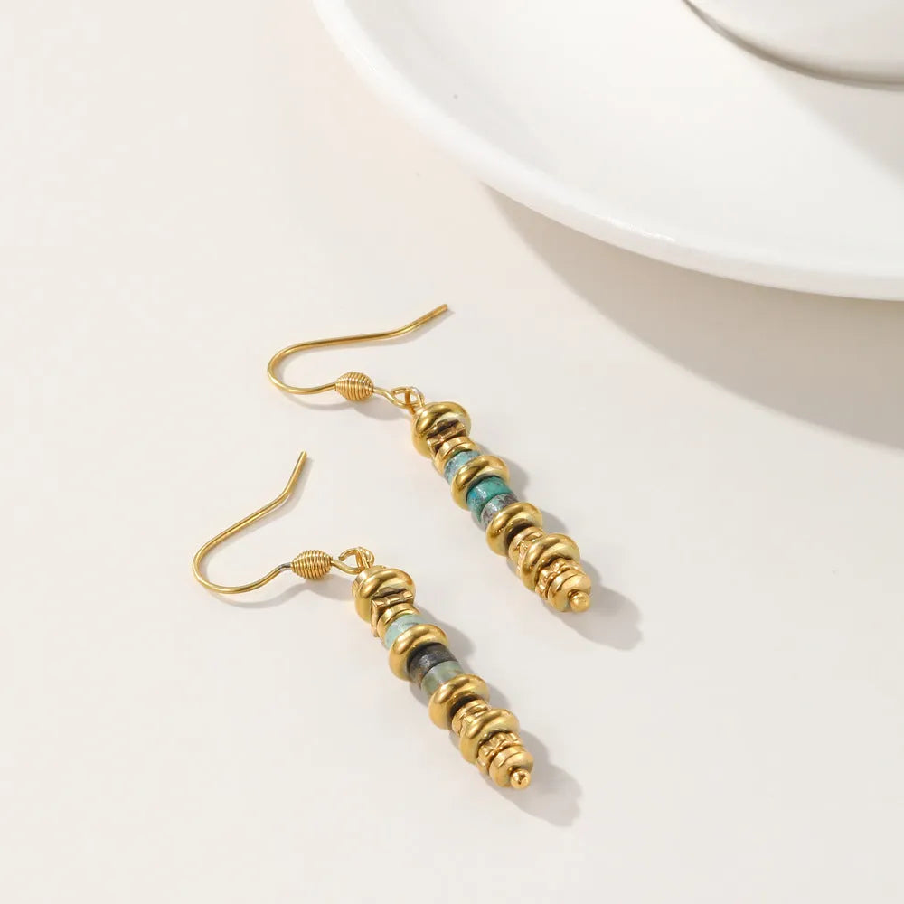 Geometric titanium steel dangle earrings with European retro style and 18K purity