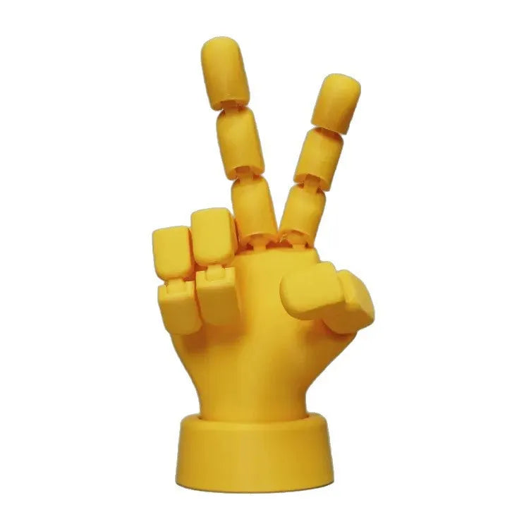 Yellow movable joint hand props made from PLA plastic for decorative displays