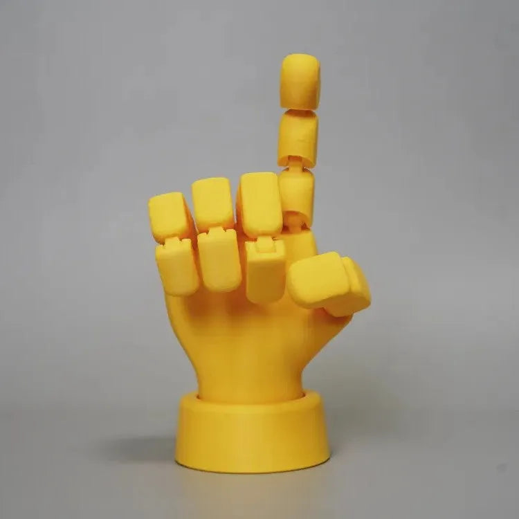 Yellow movable joint hand props made from PLA plastic for decorative displays
