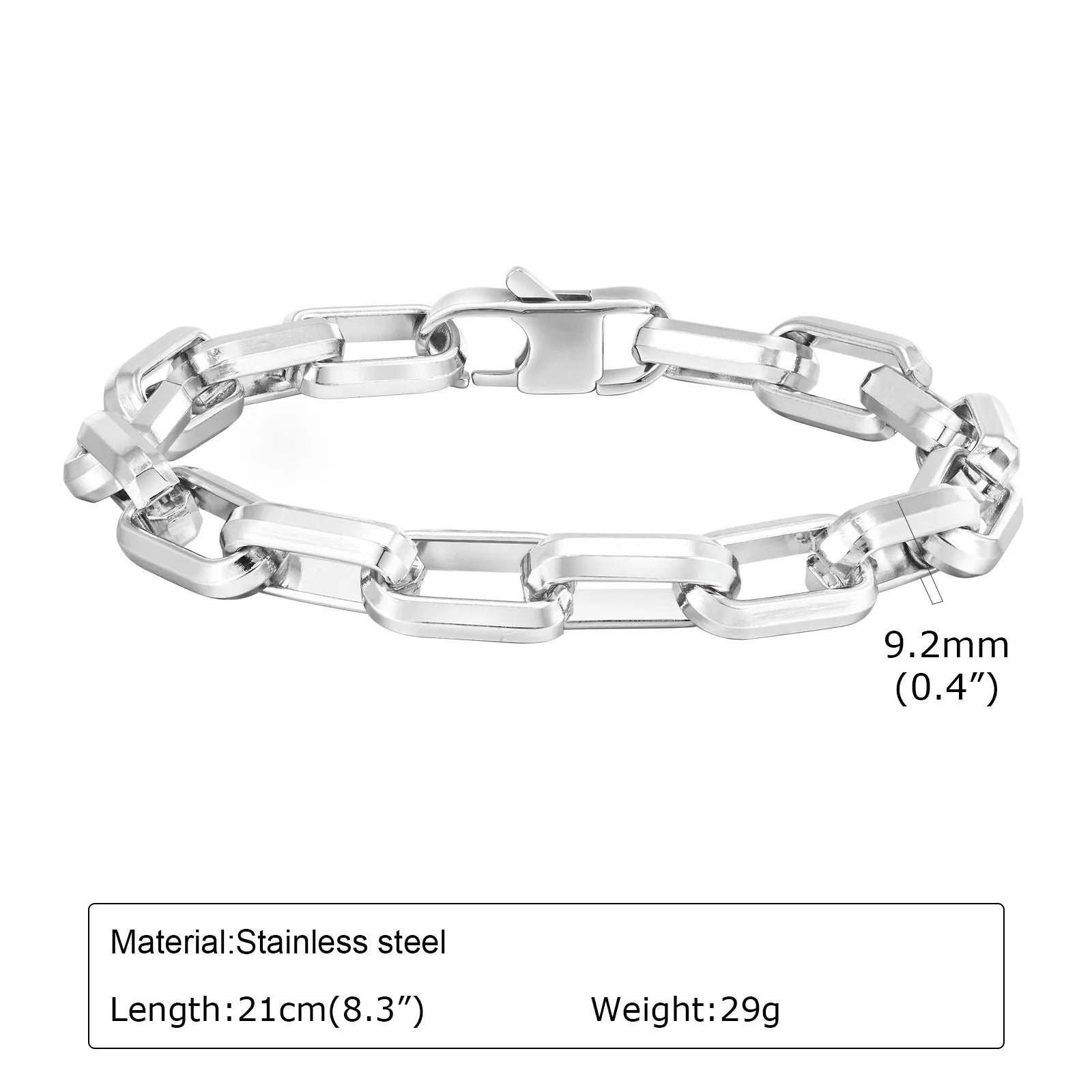 Men's titanium steel square chain bracelet in steel colour showing simple geometric design