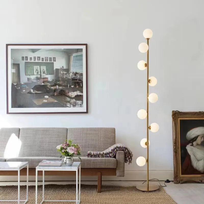 Modern Nordic minimalist floor lamp with wrought iron and glass construction, 154cm height
