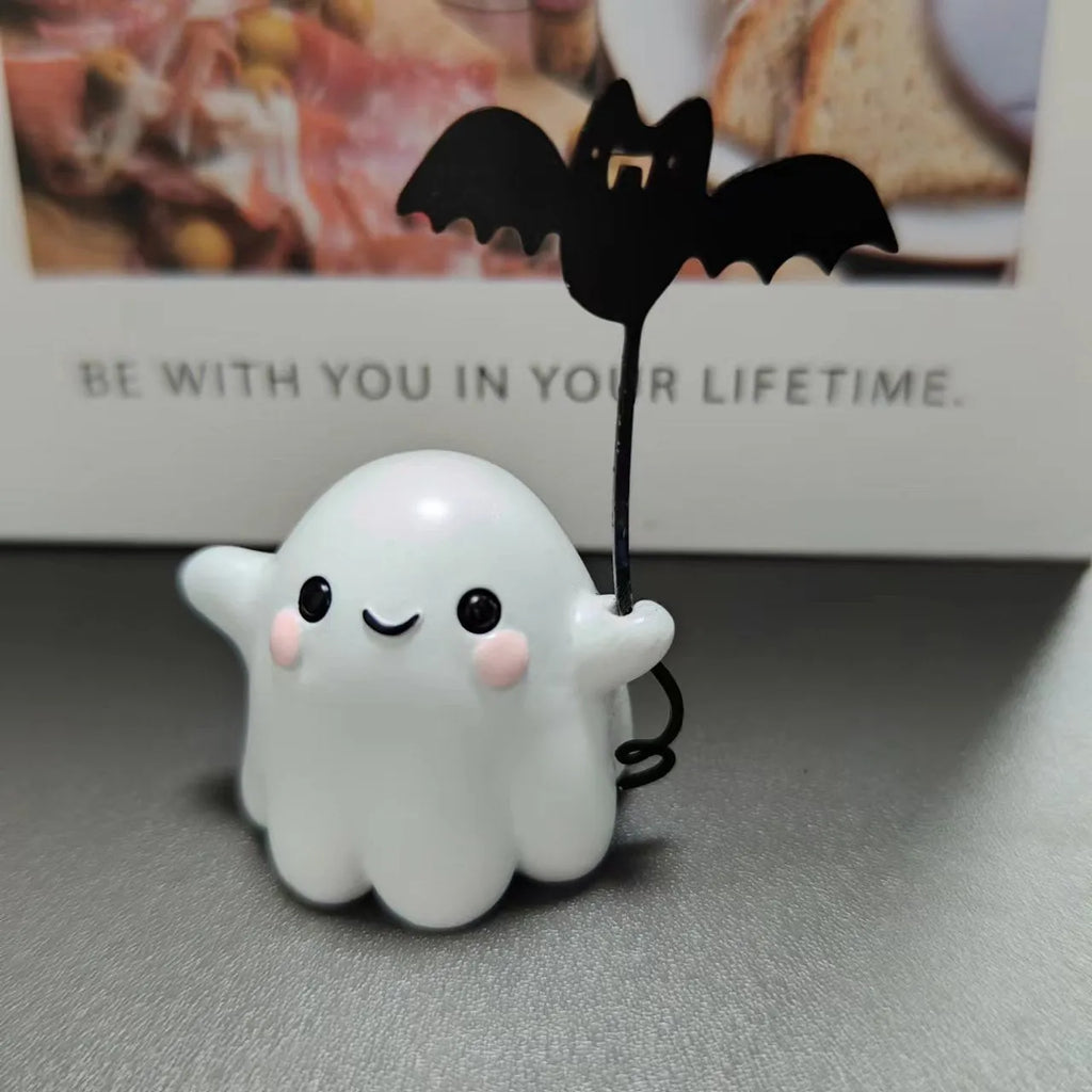 Mini resin ghost walking dog Halloween statue with bat, American style ornament