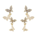 Gold colour copper butterfly earrings for women with four butterfly drop design