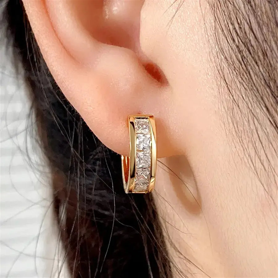 Geometric quadrilateral copper drop earrings in gold or silver finish options
