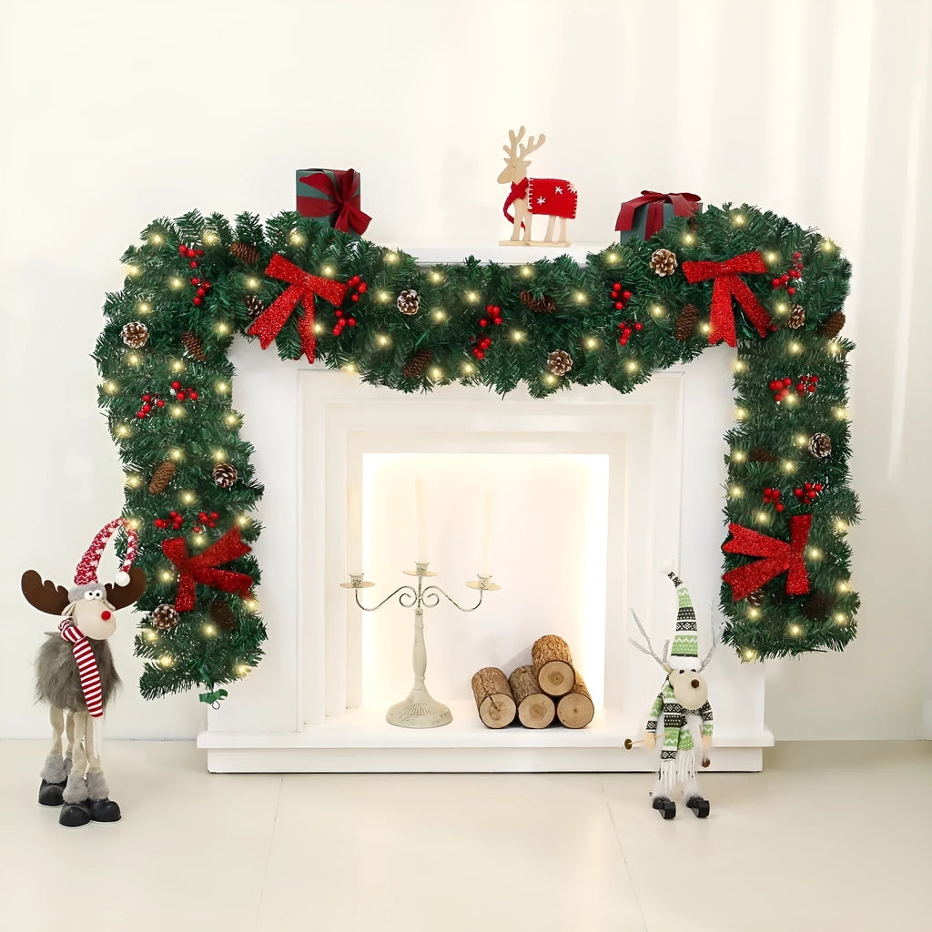 Rattan pine cone bow Christmas decoration with European style design and optional lighting effects