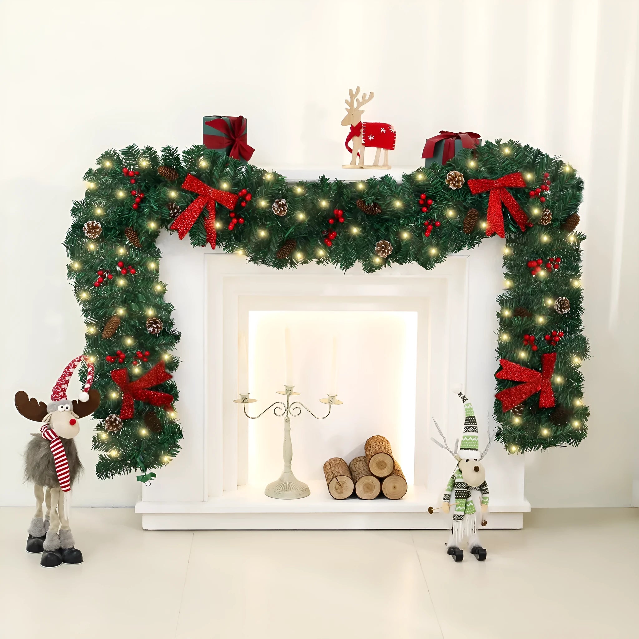 Rattan pine cone bow Christmas decoration with European style design and optional lighting effects