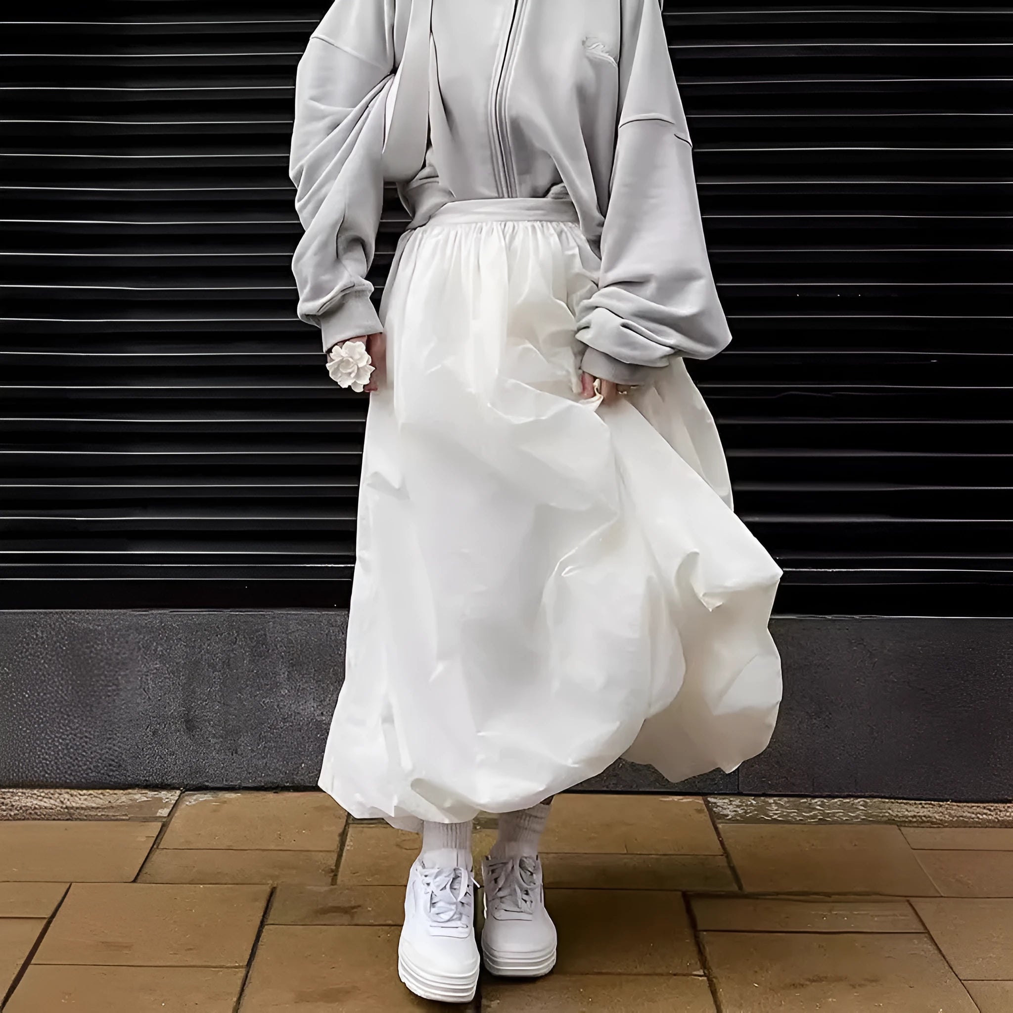 Women's cotton long skirt in solid white or black colour for daily casual wear