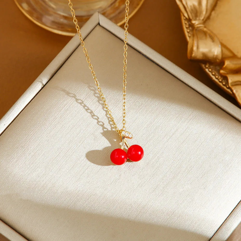 Titanium steel fashion necklace with fruit pendant designs on O-ring chain