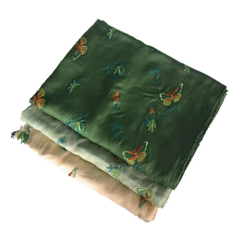 Pure ramie embroidery cloth fabric for Hanfu making in beige, green and dark green colours